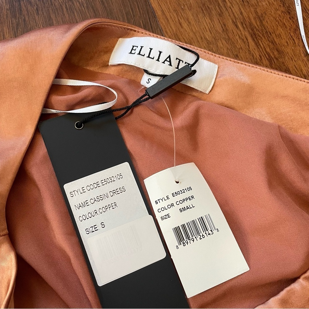 NWT Elliott Cassini Dress Copper Satin One Shoulder Ruched Formal Sleeveless S - Picture 10 of 15